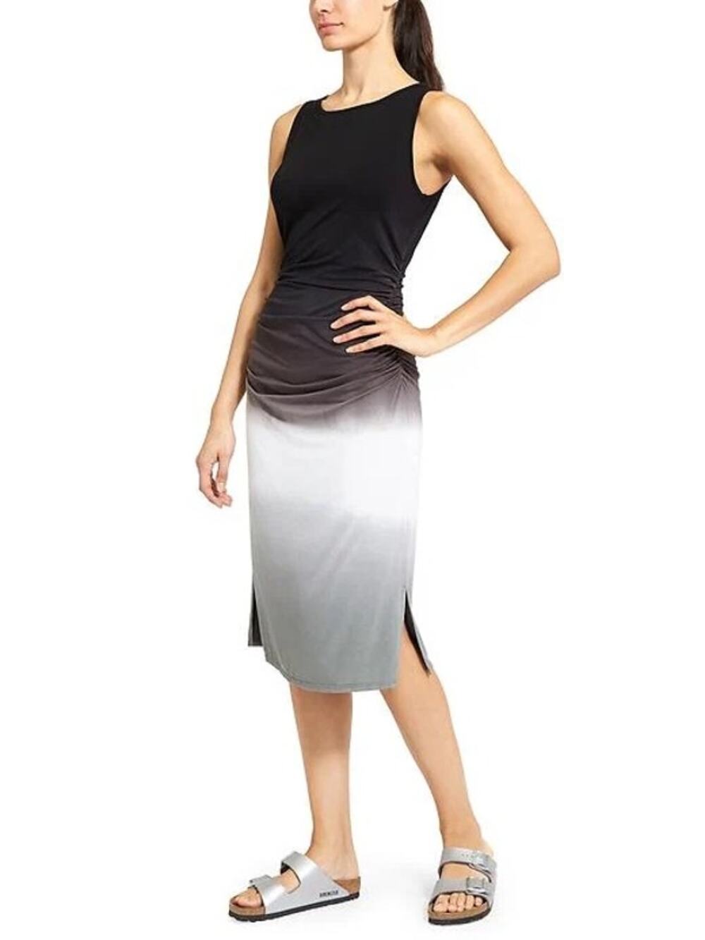 Athleta Black Ombre Midi Tank Dress Ruched Side Slit Medium